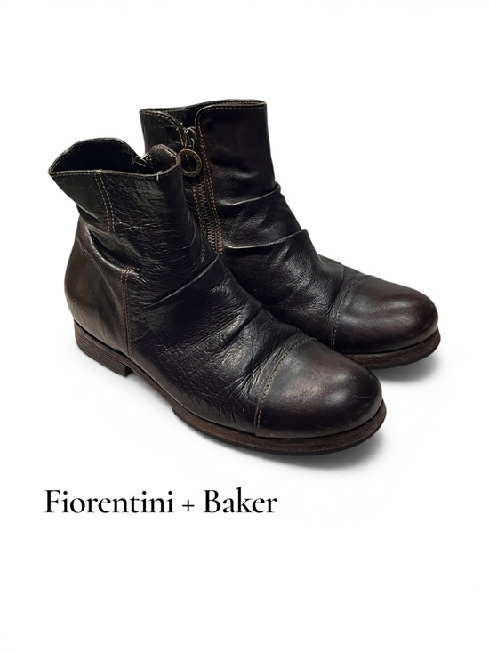 Fiorentini + Baker Shoes - Fiorentini + Baker Dark Brown Italian Leather Ruched Ankle Boots Size [EU 36]